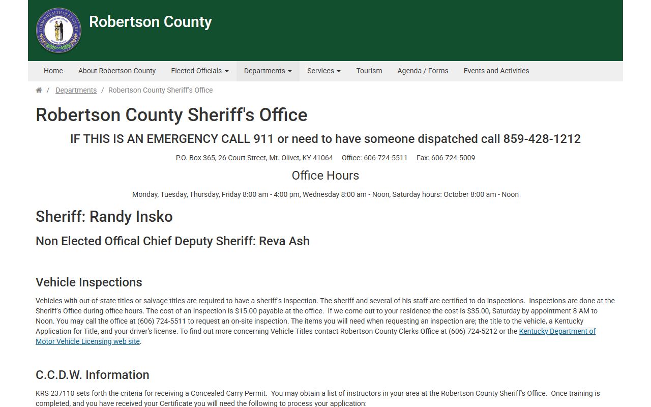 Robertson County inmate records sheriff office contact page